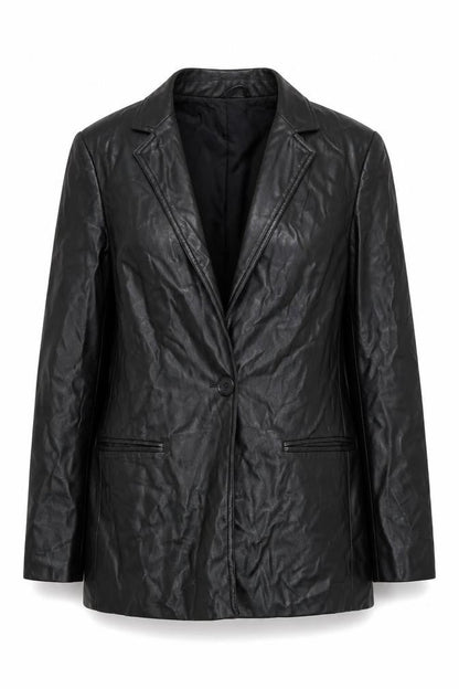 New Look Women's Black Faux Leather Blazer Jacket Size 10