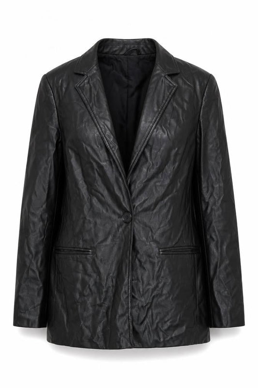 New Look Women's Black Faux Leather Blazer Jacket Size 10
