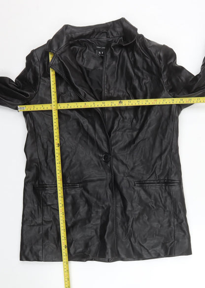 New Look Women's Black Faux Leather Blazer Jacket Size 10