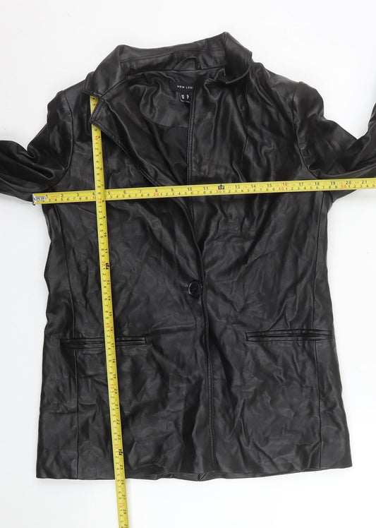 New Look Women's Black Faux Leather Blazer Jacket Size 10