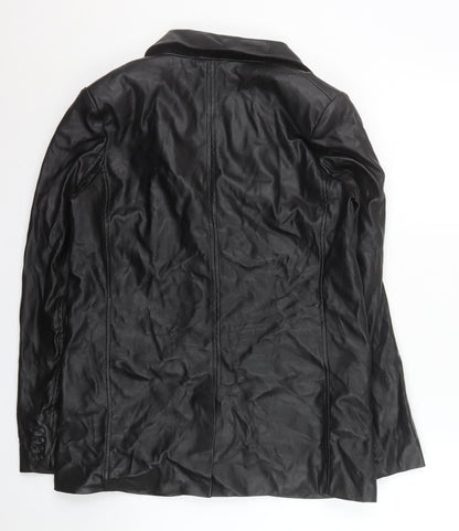 New Look Women's Black Faux Leather Blazer Jacket Size 10