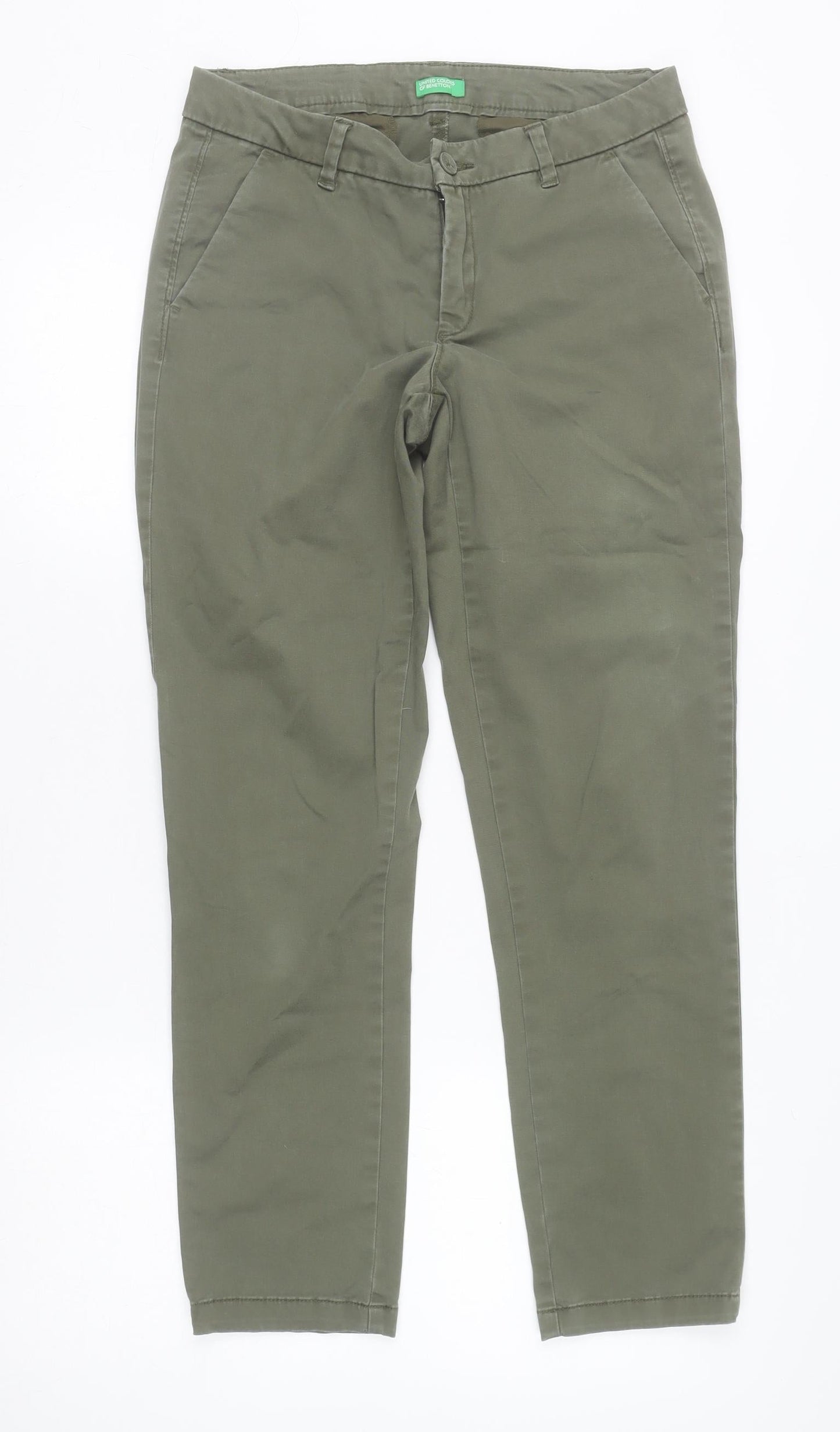 Womens UK Size 10 United Colors of Benetton Regular Fit Chino Green Trousers