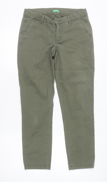 Womens UK Size 10 United Colors of Benetton Regular Fit Chino Green Trousers