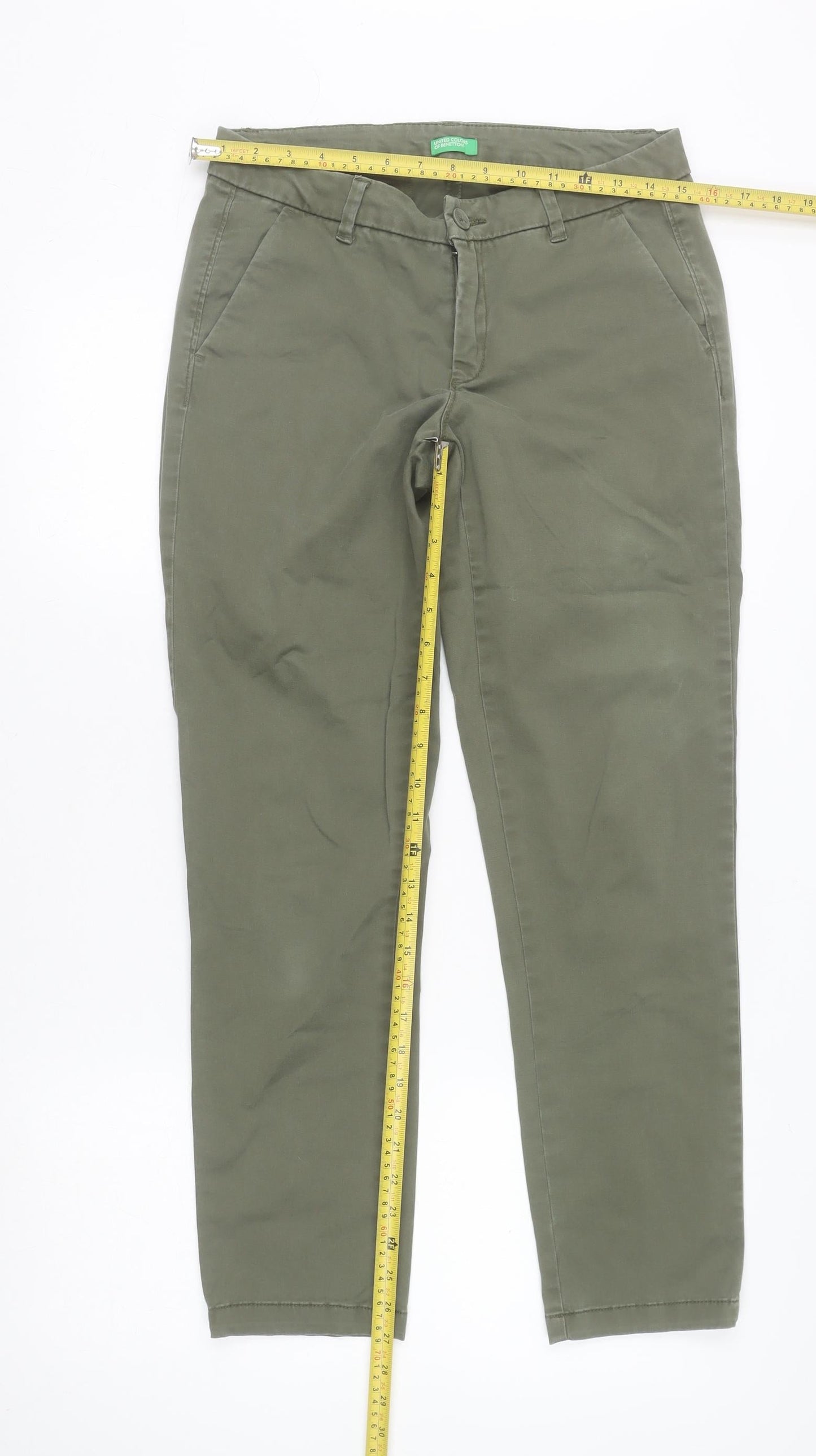 Womens UK Size 10 United Colors of Benetton Regular Fit Chino Green Trousers