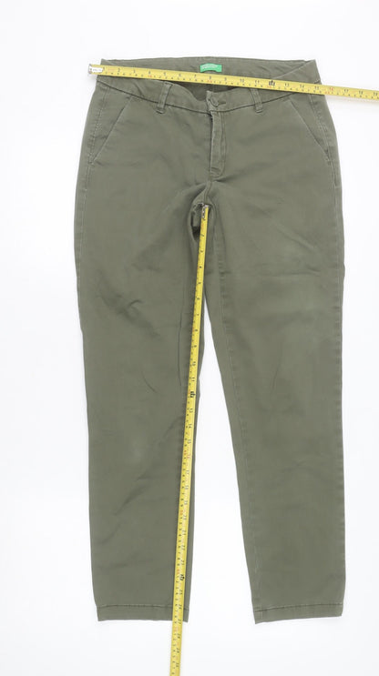 Womens UK Size 10 United Colors of Benetton Regular Fit Chino Green Trousers