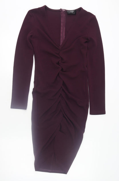 AX Paris Women Purple Midi Ruched Bodycon Dress Size 12