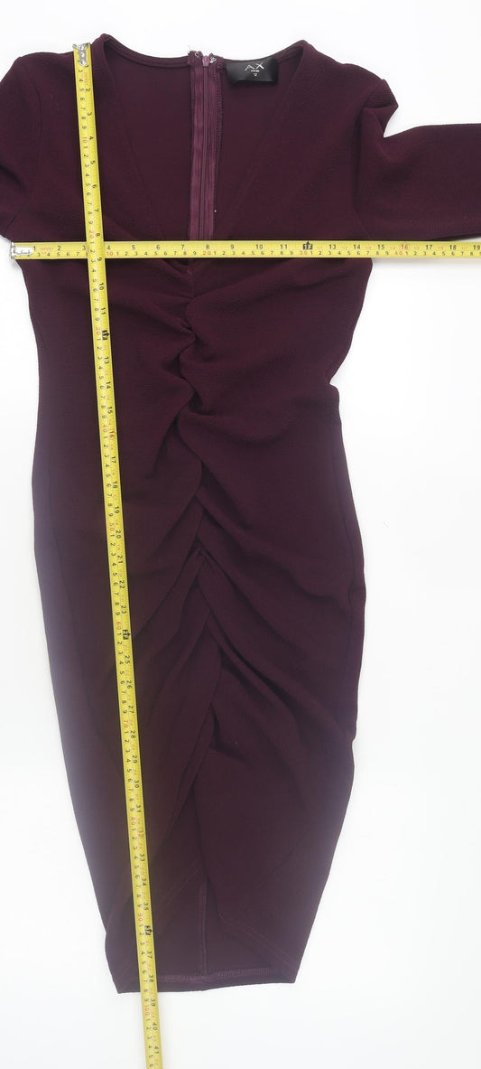 AX Paris Women Purple Midi Ruched Bodycon Dress Size 12