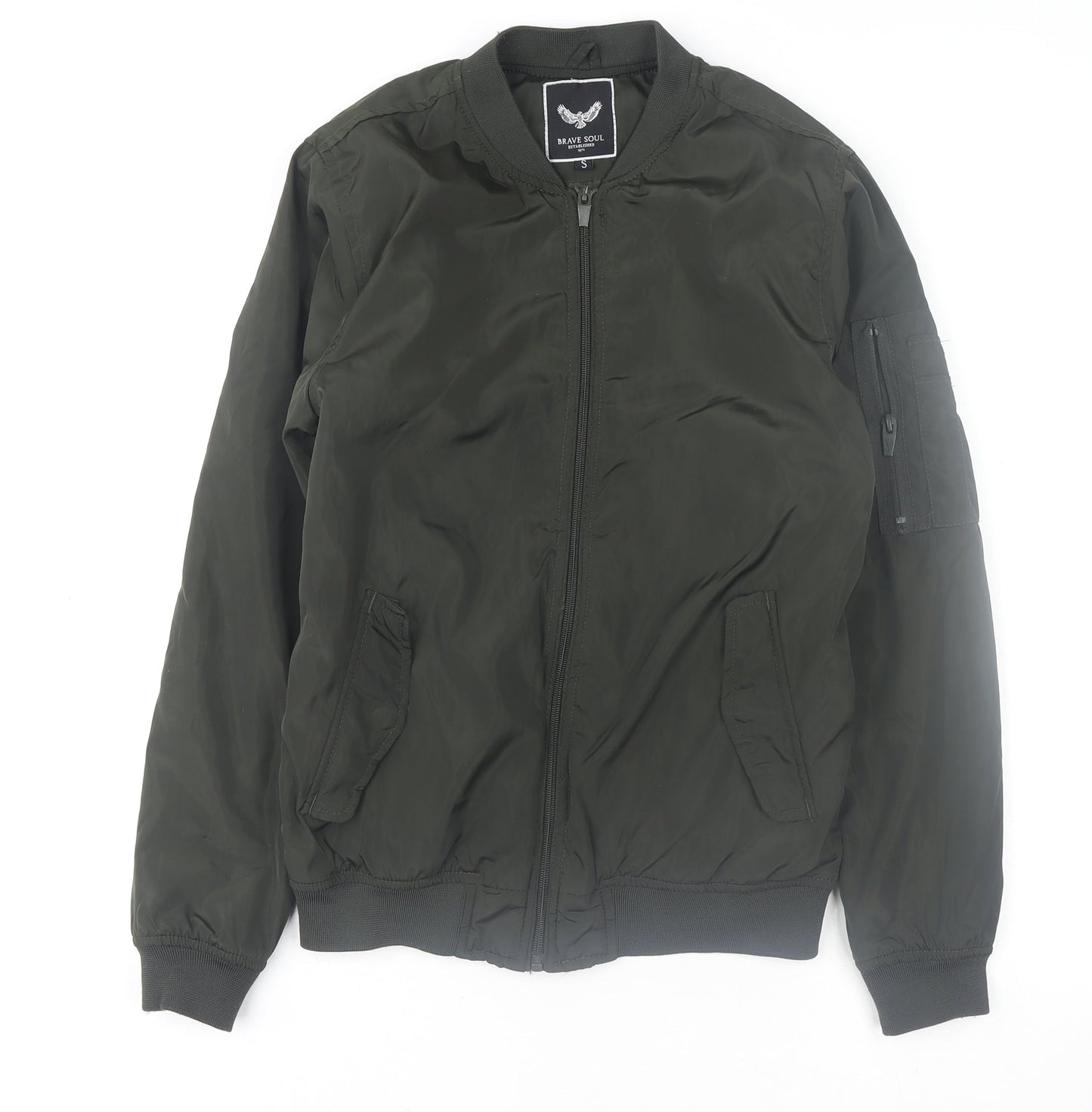Mens UK Size S Brave Soul Green Bomber Jacket