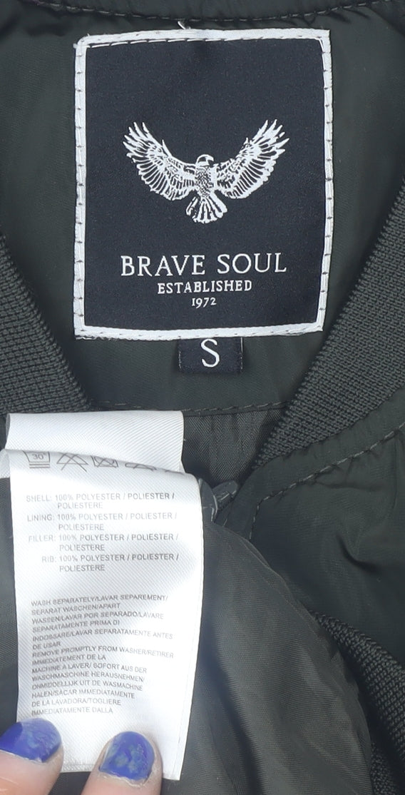 Mens UK Size S Brave Soul Green Bomber Jacket
