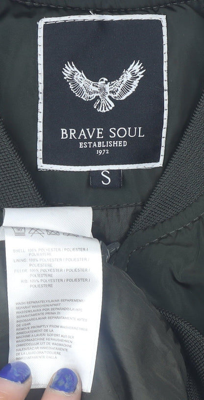 Mens UK Size S Brave Soul Green Bomber Jacket