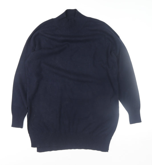 Marks and Spencer Women's Blue Mock Neck Long Sleeve Knitted Jumper Size M