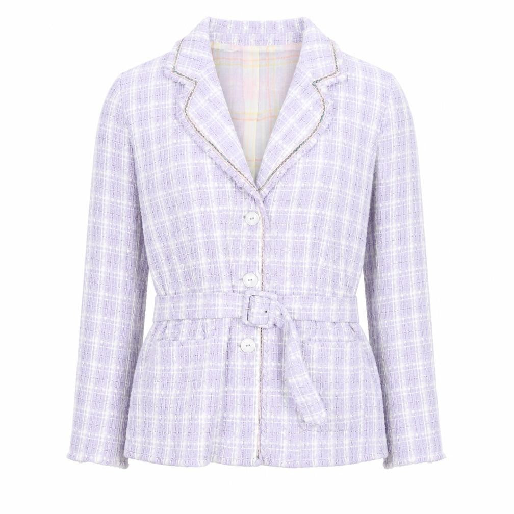 Pringle of Scotland Women's Purple Check Tweed Belted Blazer UK 14