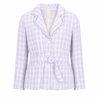 Pringle of Scotland Women's Purple Check Tweed Belted Blazer UK 14