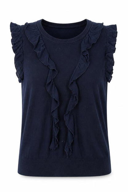 Warehouse Womens Blue Sleeveless Ruffle Knit Blouse UK 8