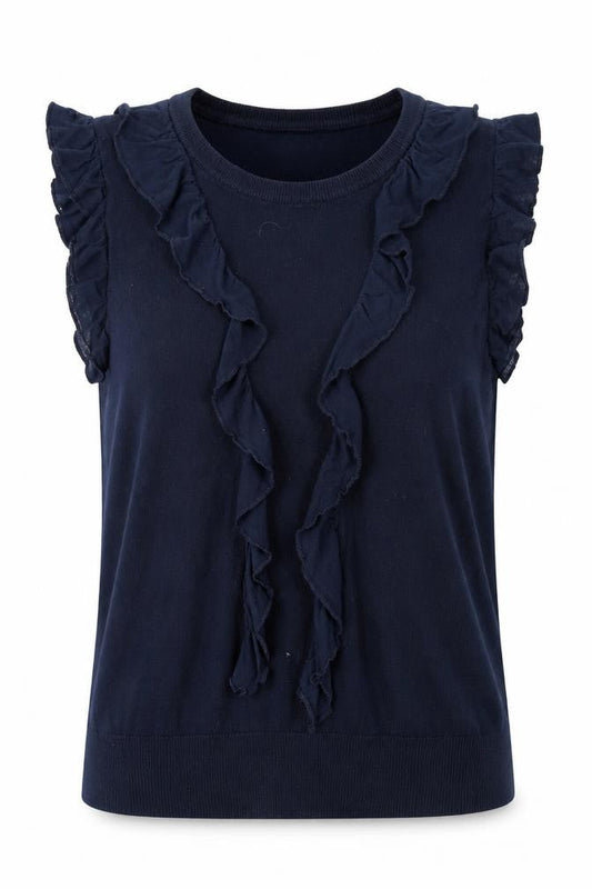 Warehouse Womens Blue Sleeveless Ruffle Knit Blouse UK 8
