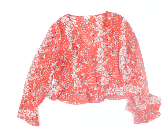 Womens UK Size 14 River Island Red Wrap Blouse
