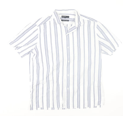 Marks and Spencer Men’s White Striped Cotton Short Sleeve Shirt Size M