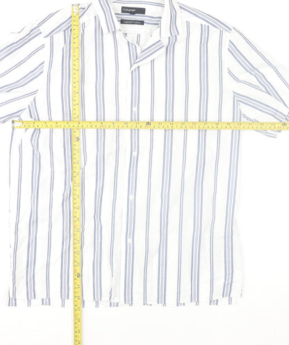 Marks and Spencer Men’s White Striped Cotton Short Sleeve Shirt Size M