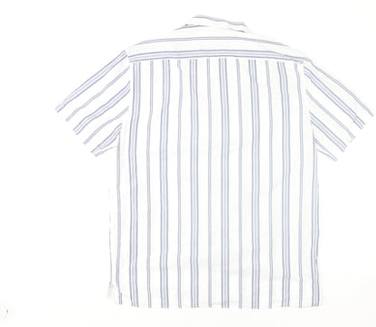 Marks and Spencer Men’s White Striped Cotton Short Sleeve Shirt Size M
