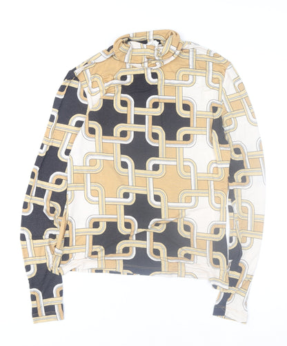 H&M Women’s Multicoloured Geometric Roll Neck Long Sleeve Top Size 12