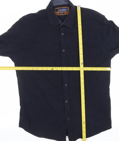 Zara Man Men's Blue Slim Fit Cotton Button-Up Shirt Medium
