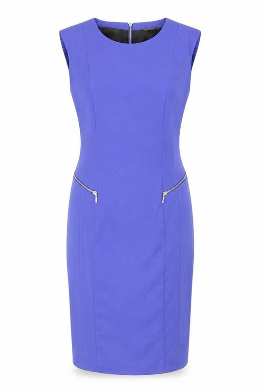 Front view of Dunnes Women Blue Sheath Knee Length Zip Detail Dress, size 10