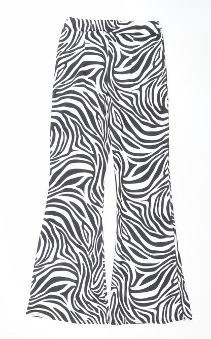 Stylewise Womens Black White Zebra Print Flared Trousers Size 12