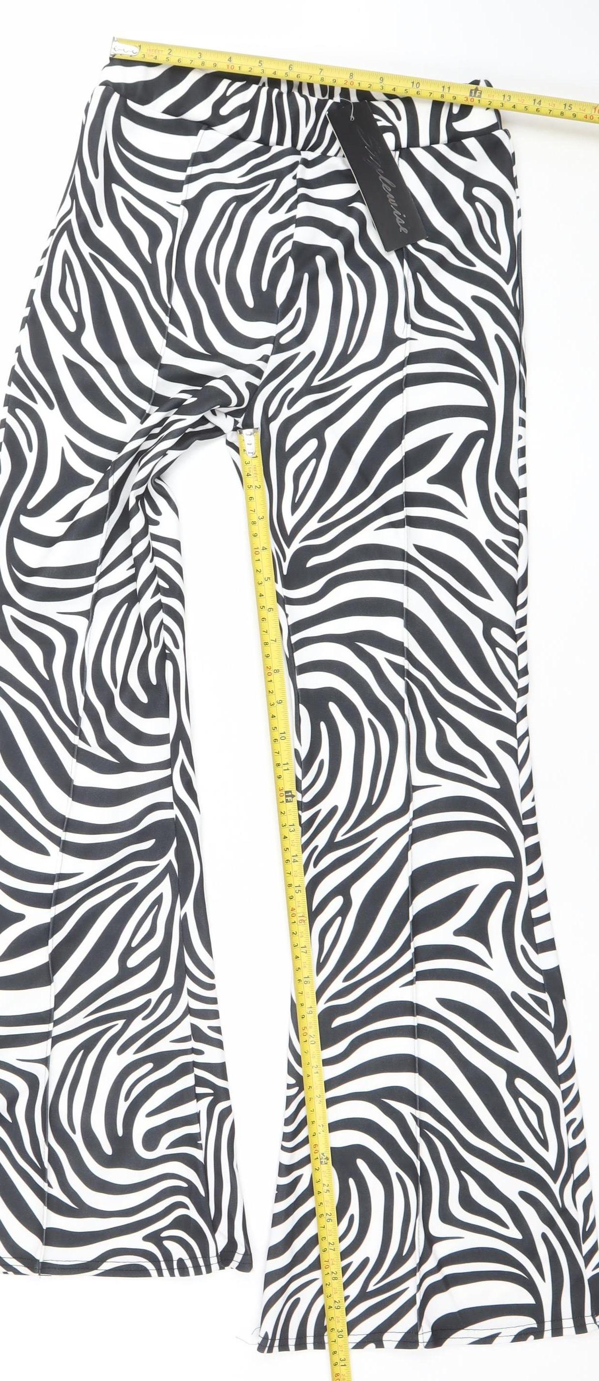 Stylewise Womens Black White Zebra Print Flared Trousers Size 12