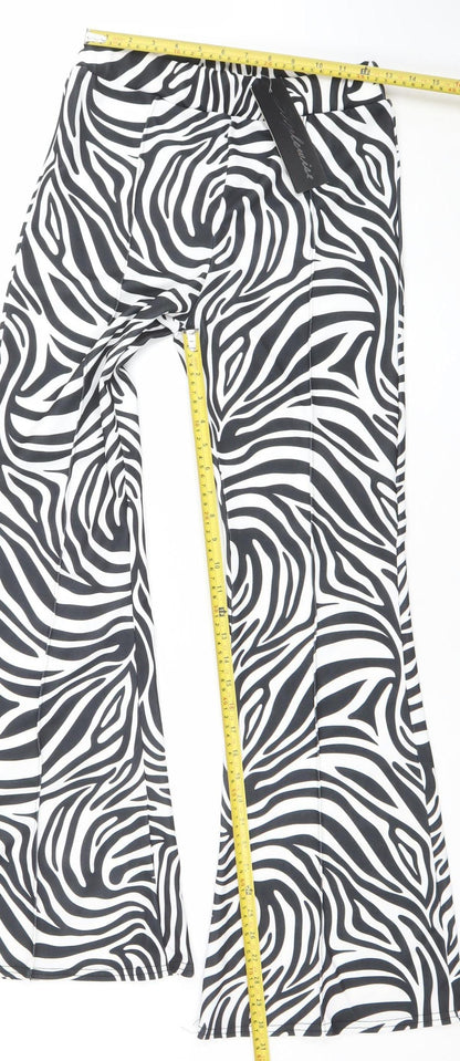 Stylewise Womens Black White Zebra Print Flared Trousers Size 12