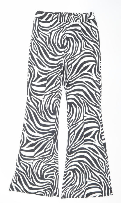 Stylewise Womens Black White Zebra Print Flared Trousers Size 12