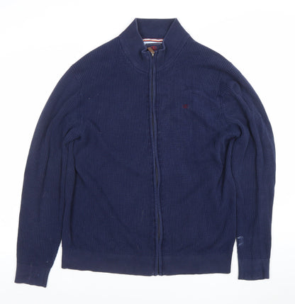 Andre Men's Blue Cotton Full Zip High Neck Jumper Size L