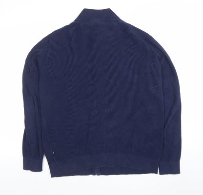 Andre Men's Blue Cotton Full Zip High Neck Jumper Size L