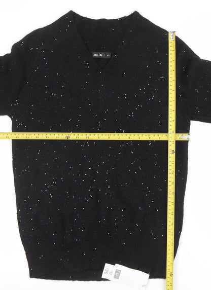 F&F Women's Black Sequin V-Neck Pullover Jumper XS
