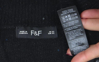F&F Women's Black Sequin V-Neck Pullover Jumper XS