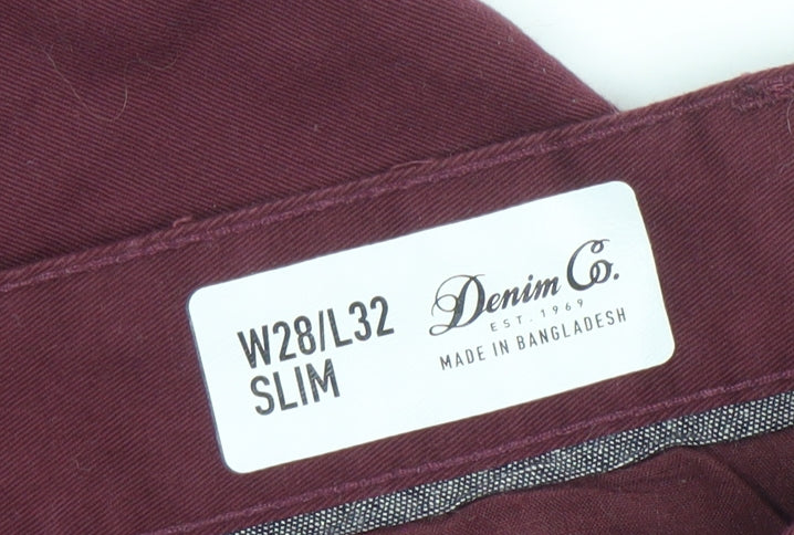 Mens UK Size 28 in Denim Co. Slim Fit Chino Red Trousers
