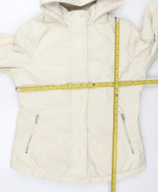 Hollister Women’s Ivory Hooded Puffer Jacket M Weather Resistant