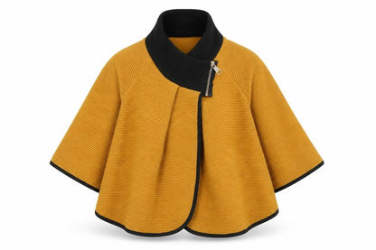 Quiz Women Brown Short Cape Jacket S/M Knit Zip Collar