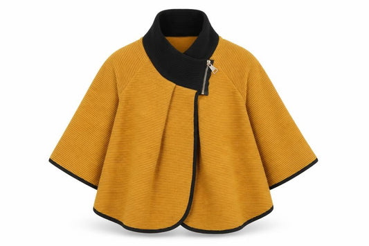 Quiz Women Brown Short Cape Jacket S/M Knit Zip Collar