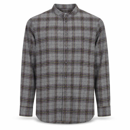 Paul Calvin Men's Grey Checked Long Sleeve Band Collar Shirt Size L