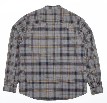 Paul Calvin Men's Grey Checked Long Sleeve Band Collar Shirt Size L