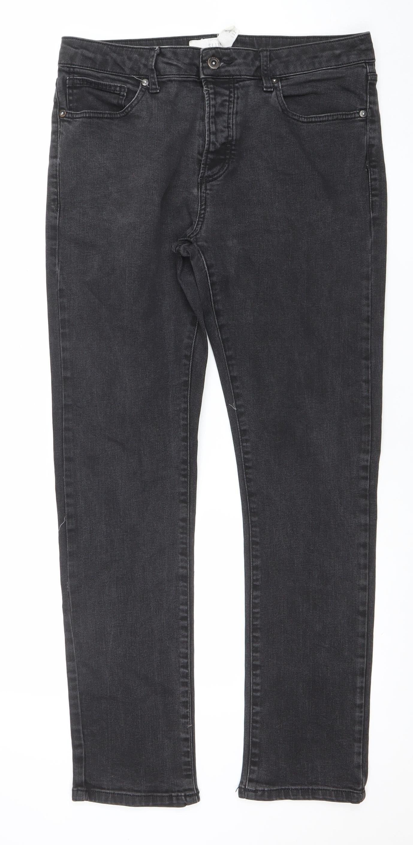 Mens UK Size L Topman Slim Fit Straight Black Jeans