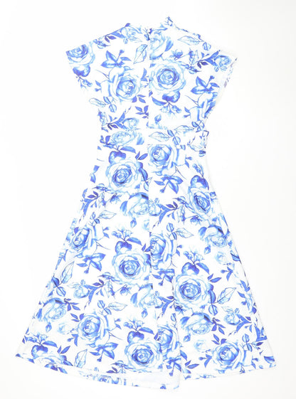 Boohoo Women's Blue Floral Strapless Bodycon Dress Size 10