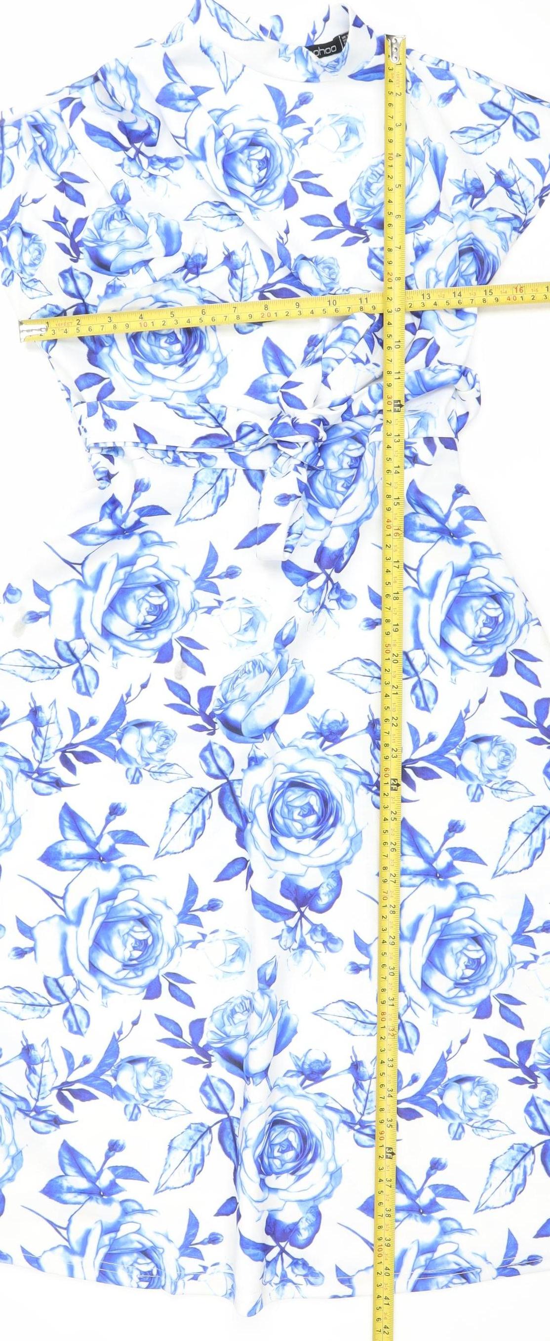 Boohoo Women's Blue Floral Strapless Bodycon Dress Size 10