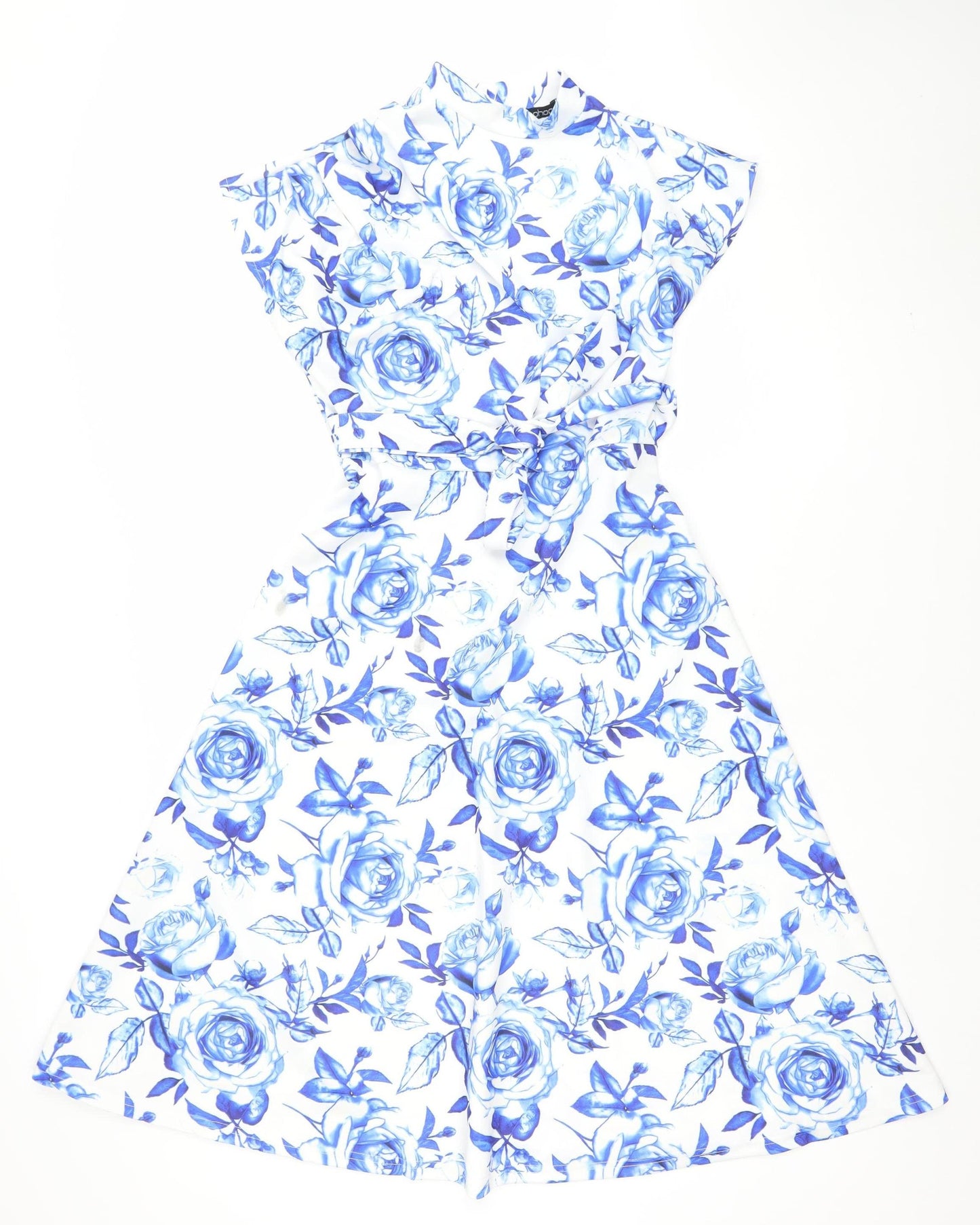 Boohoo Women's Blue Floral Strapless Bodycon Dress Size 10