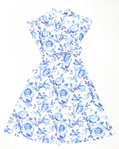 Boohoo Women's Blue Floral Strapless Bodycon Dress Size 10
