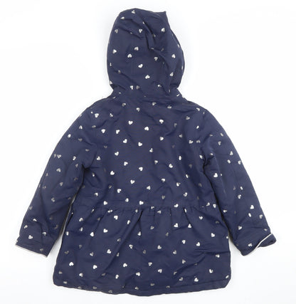 Joules Girls Blue Heart Print Hooded Puffer Coat 6 Years