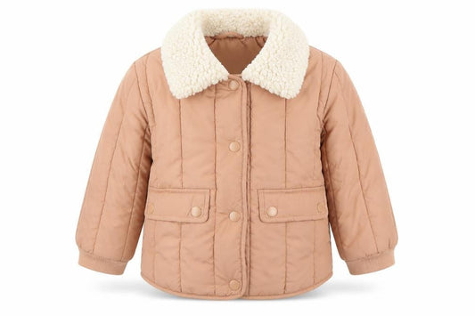 Front view of F&F unisex baby beige quilted padded jacket 18-24 months