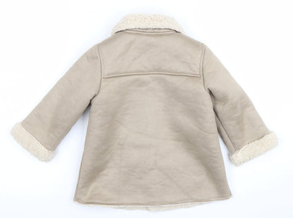 H&M Unisex Baby Beige Fleece Lined Button Coat 24 Months