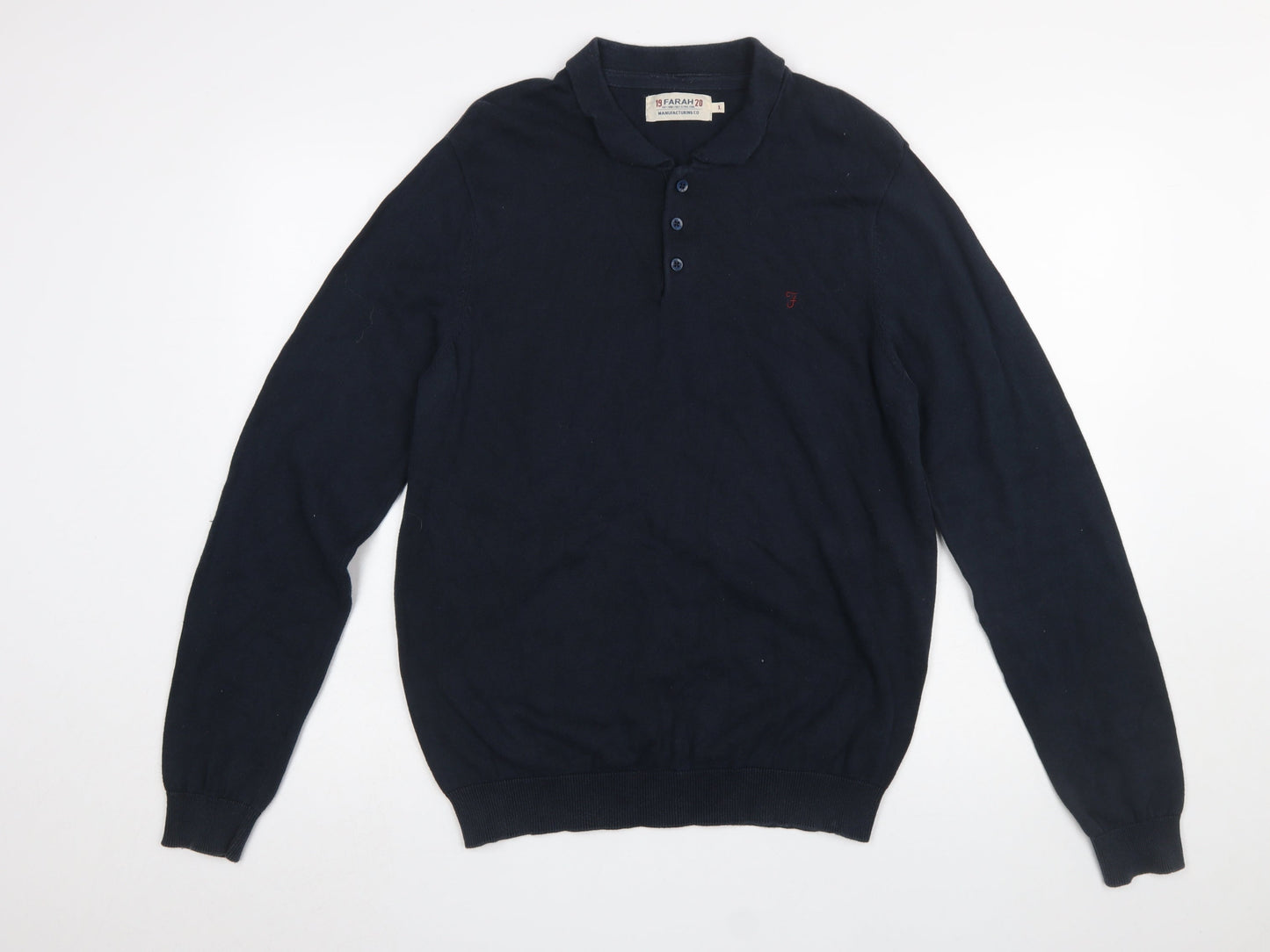Mens UK Size L Farah Blue Henley Jumper