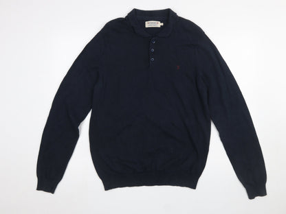 Mens UK Size L Farah Blue Henley Jumper